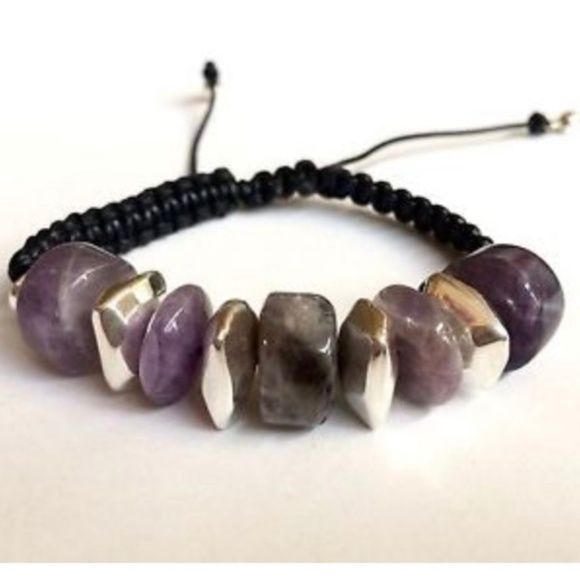 Silver Purple Amethyst Shamballa Bracelet 6-9" - Picture 5 of 8